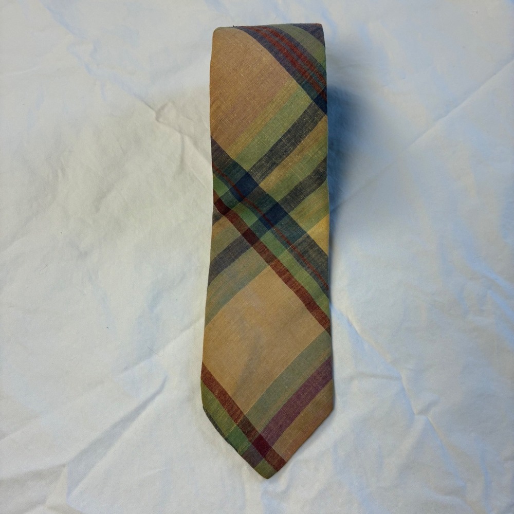 Jack Henry Vintage Hand Woven Mens Tie Cotton Madras Plaid Ivy League Academic